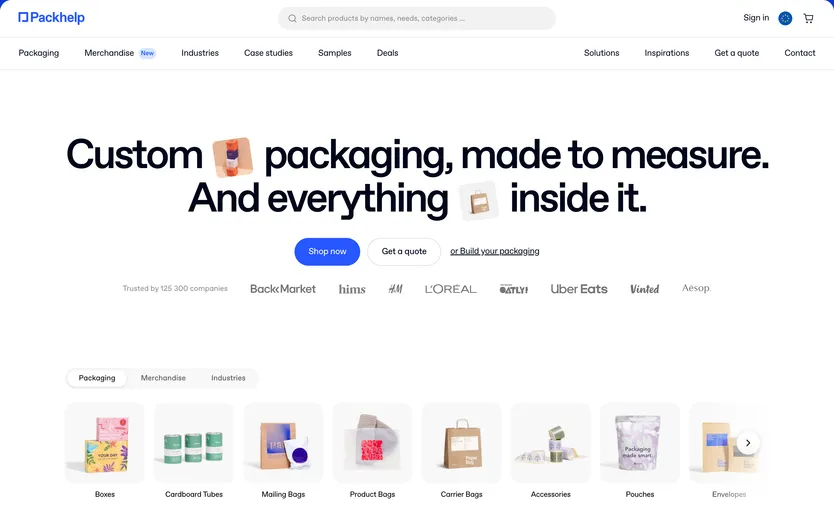 Packhelp’s storefront: custom packaging, made to measure.
